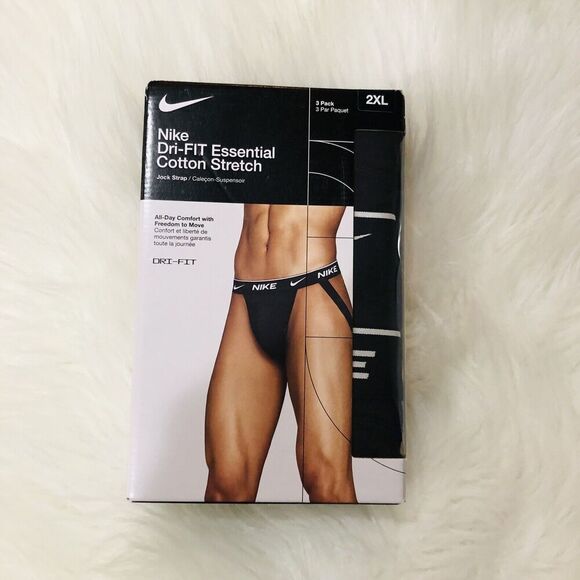 New Nike Men's DRI-FIT Essential 3-Pack Cotton Jock Straps Underwear‎ Black 2XL - Picture 2 of 4